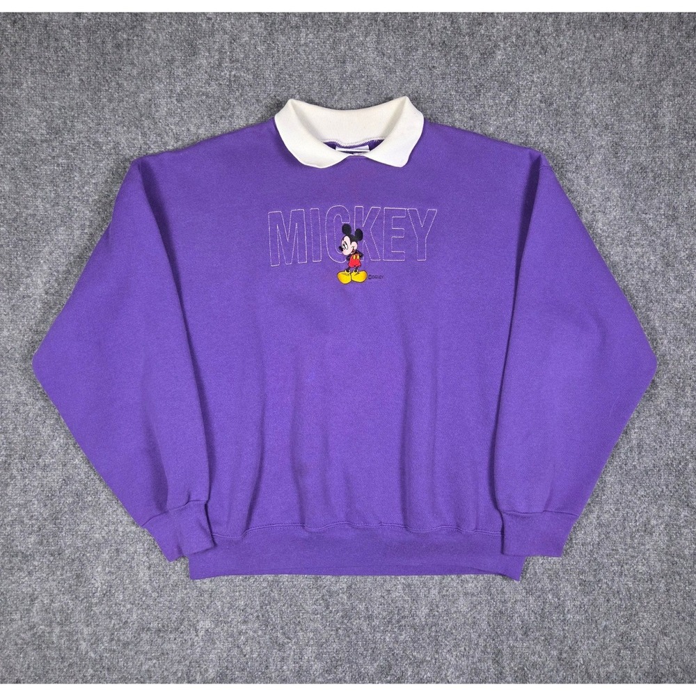 Vintage Velva Sheen Disney Mickey Mouse Collared Crewneck Sweatshirt Purple XL